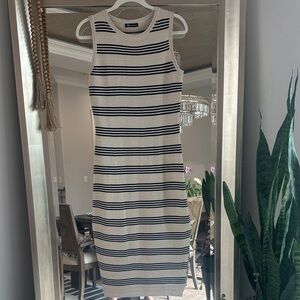 Striped Sleeveless Midi Dress in Black & Cream